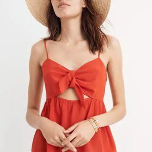 Red Silk Tie-Front Keyhole Cami Top
